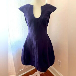 Halston Heritage Capped Sleeve Navy Blue Midi‎ Dress Women Size Est Small